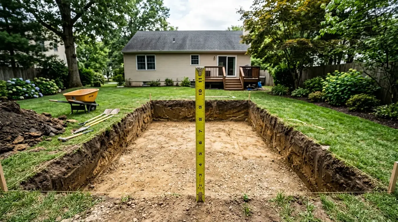 Excavated paver patio base in New Jersey