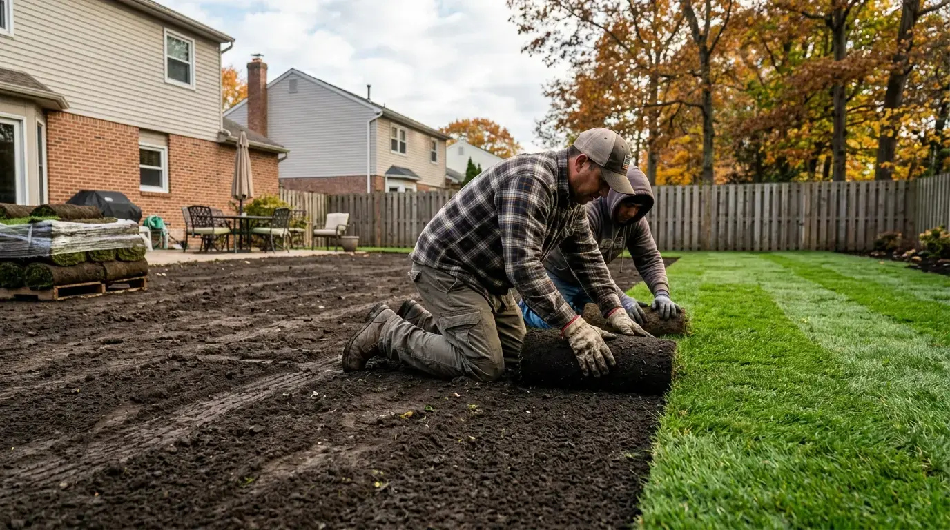Sod installation on a prepared grade in New Jersey