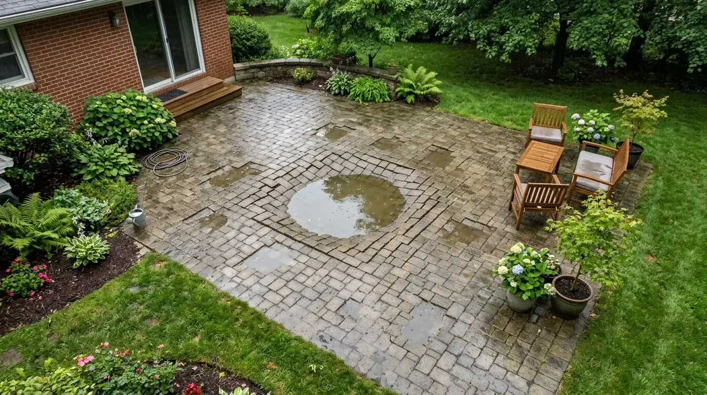 Sunken section of a paver patio in New Jersey